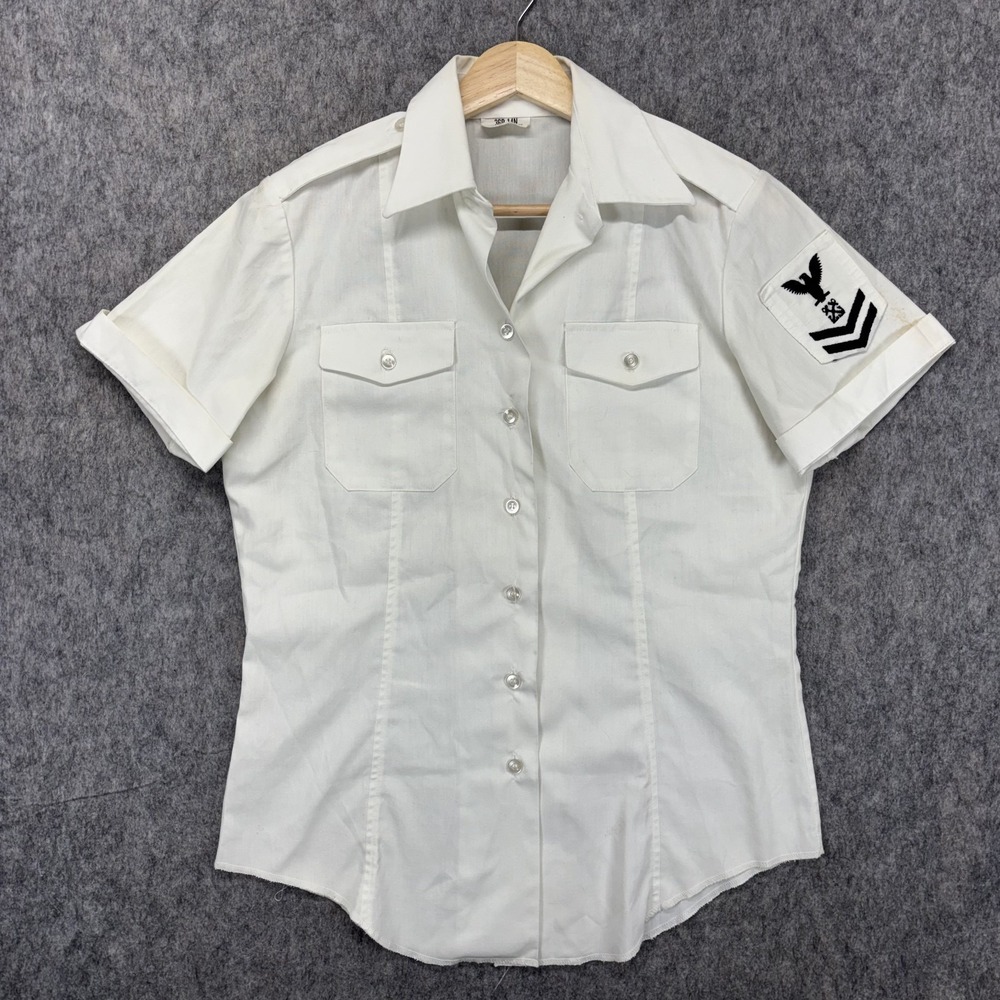 US Navy 1960s Uniform Dress White Shirt Women's 36B-14N Sailor True Vintage
